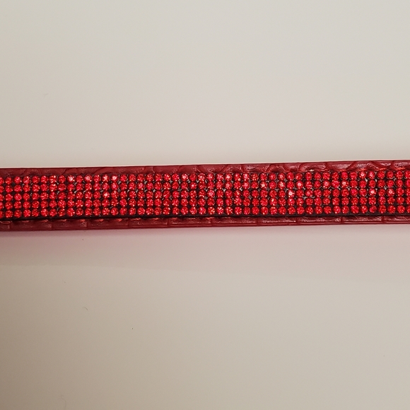 AKC Dog Collar Faux Red Crocodile w K-9 Rubies S - Picture 9 of 15